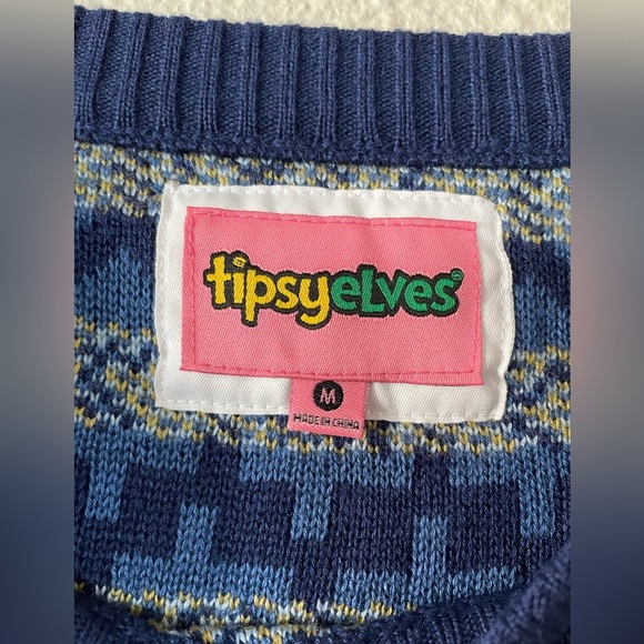 Tipsy Elves Hanukkah Dreidel Motif Sweater Women’s Medium Blue Yellow Novelty - Picture 2 of 12